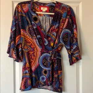 LIKE NEW Maeve by Anthropologie Colorful Patterned Wrap Top size small